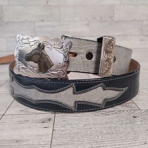 Vintage Tony Lama Western Blue Exotic Grey Antelope Leather Cowboy Belt Men’s 38
